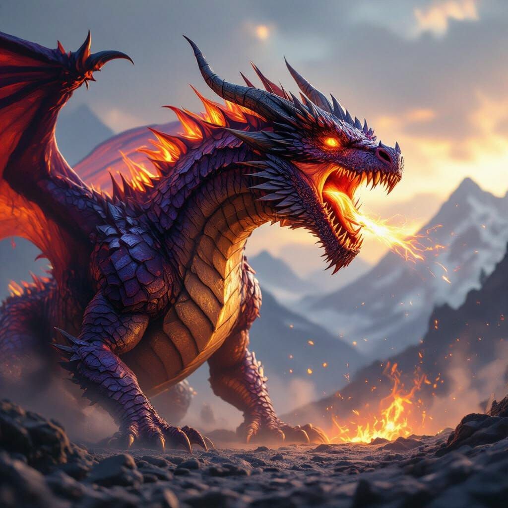 Fierce Amethyst Dragon Roaring in a Cinematic Style