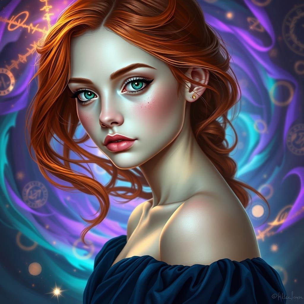 Digital Painting of a Woman in Magical Vortex