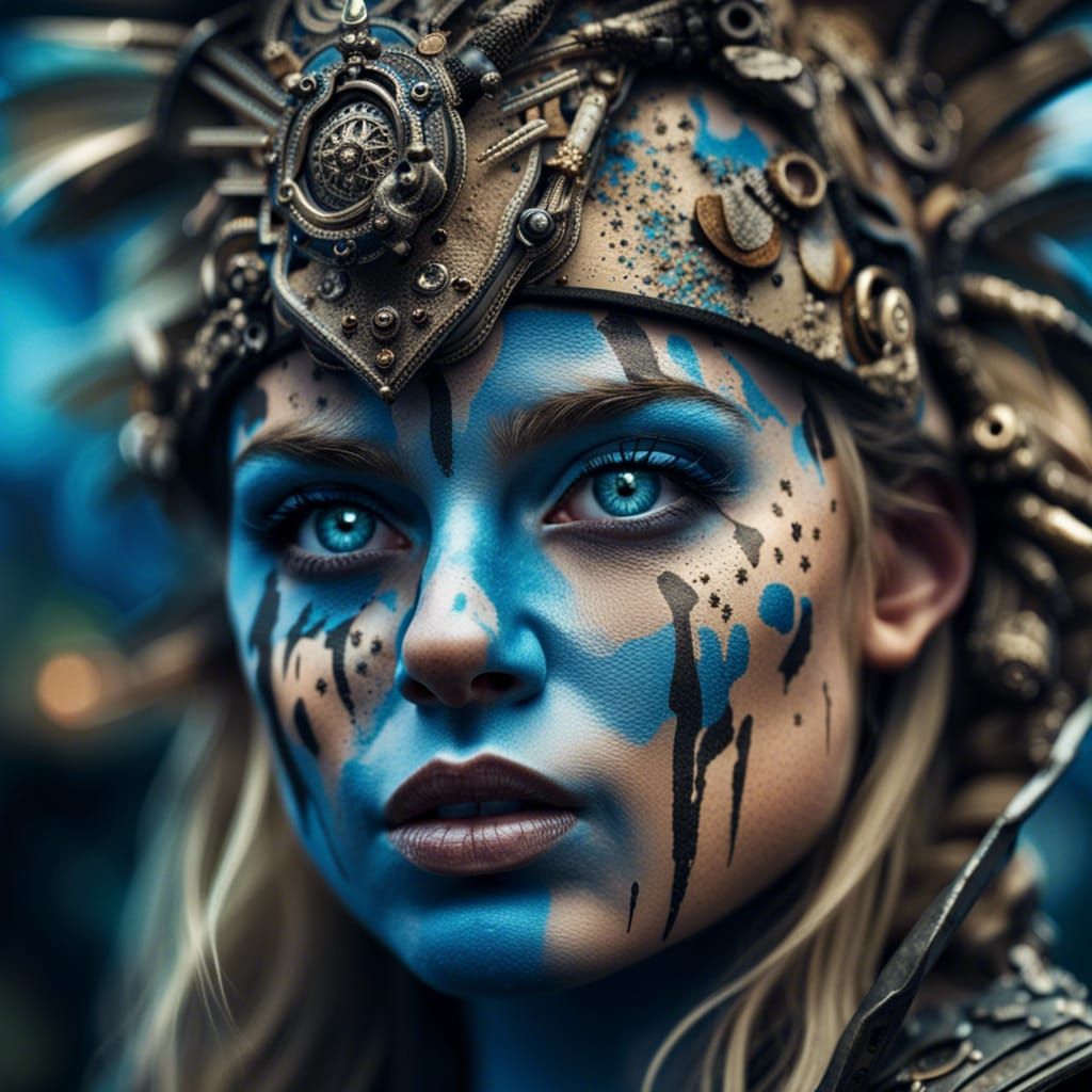 Blonde Woman with War Paint, Detailed Fantasy Art