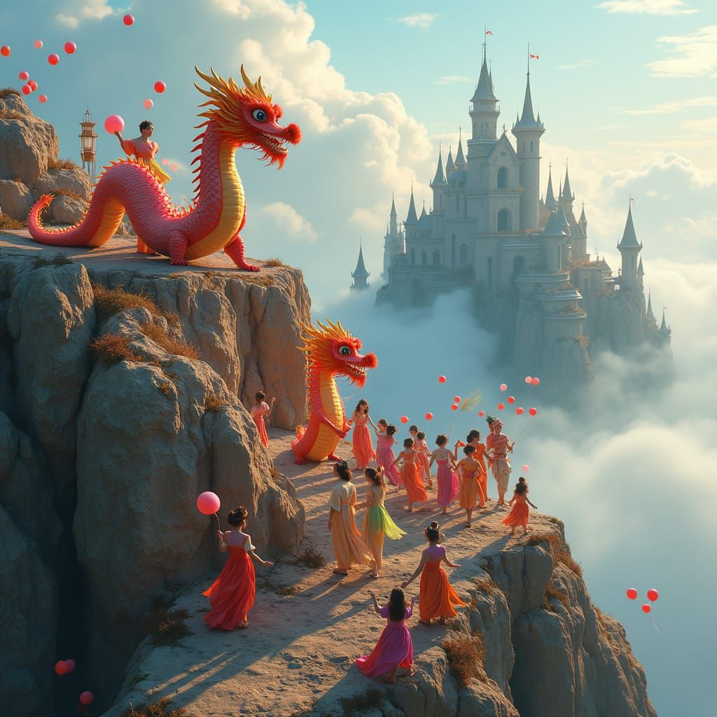 Vibrant Celebration atop Windswept Cliff