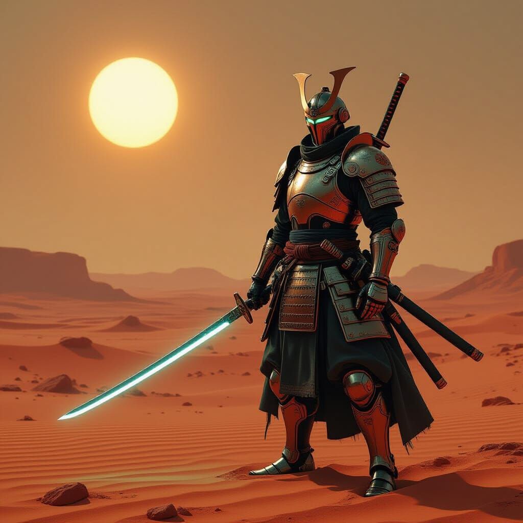 Martian Samurai Warrior in Biomechanical Armor