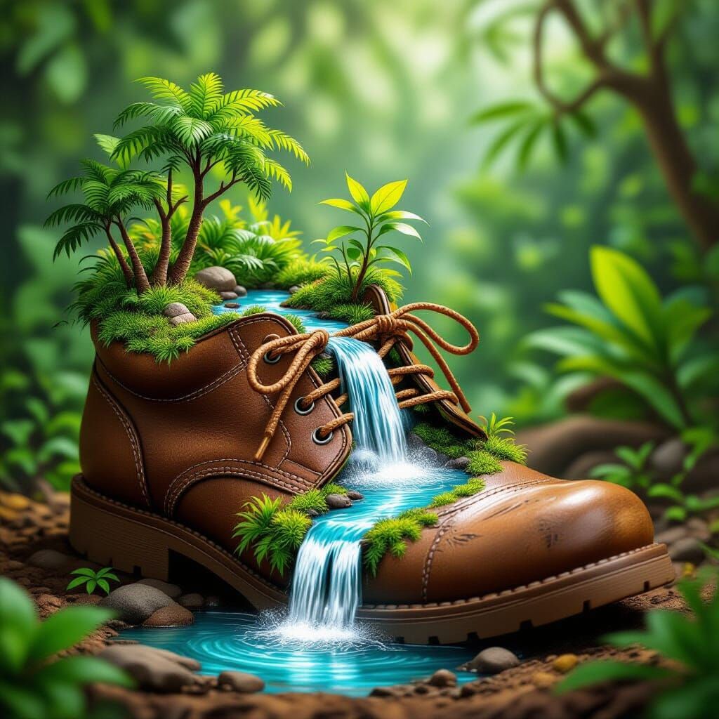 Miniature Jungle Thriving Inside an Old Shoe