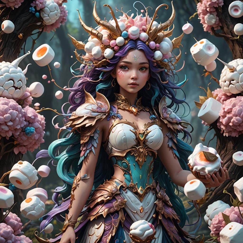 Fantastical Marshmallow Nymph in Detailed Matte Painting