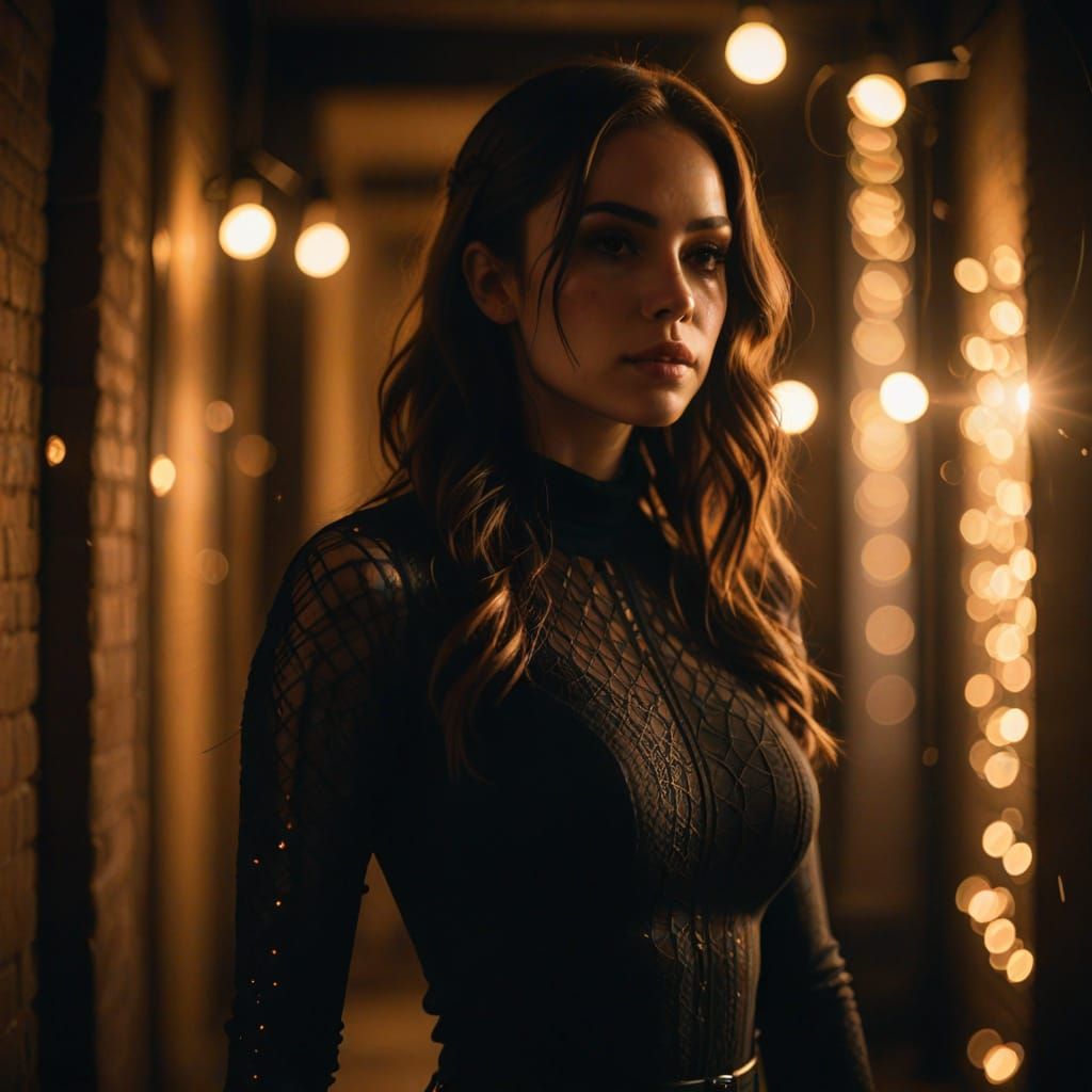 Ethereal Brunette Trans Girl in Cinematic Black Bodystocking