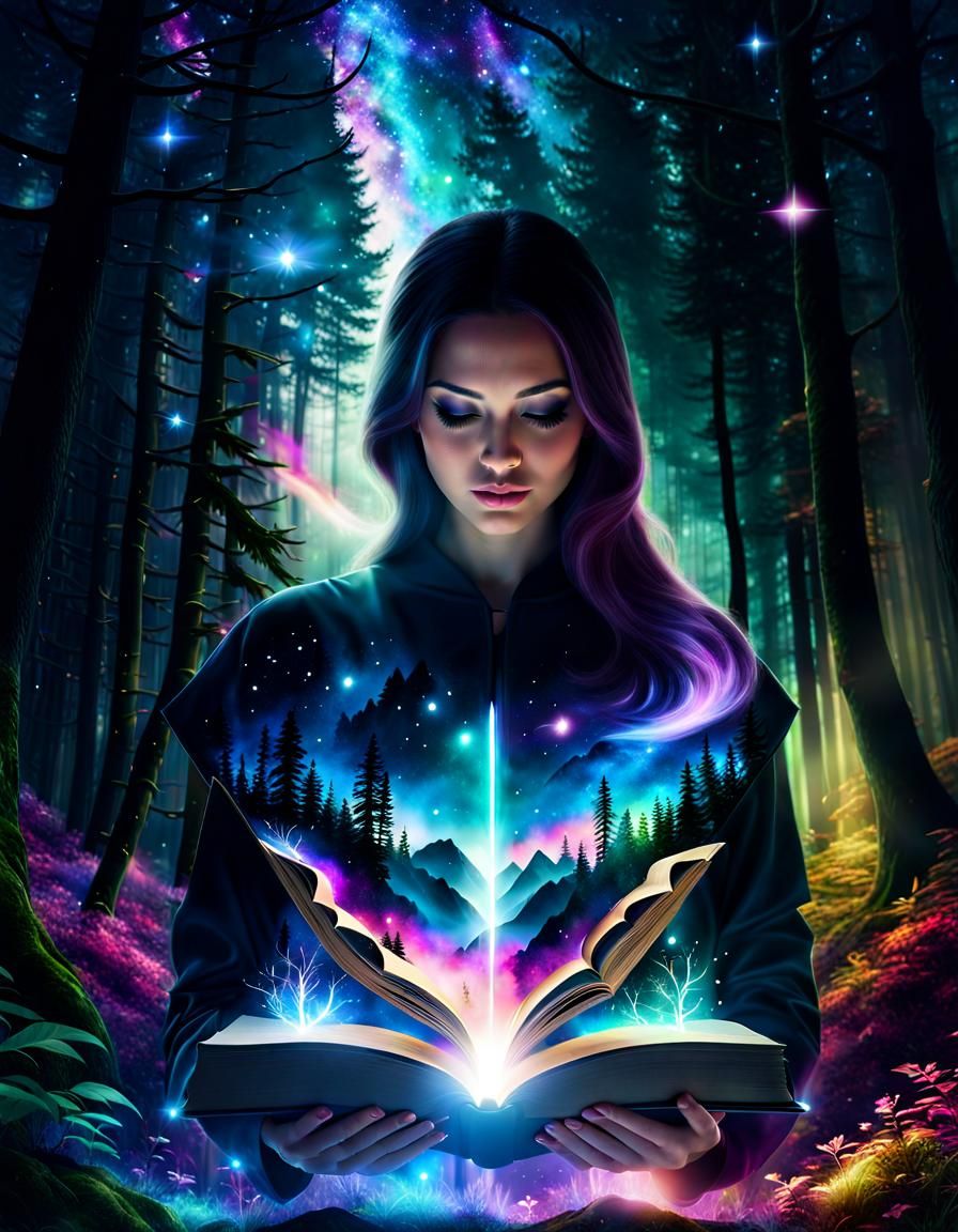 Enchanted Book in a Galaxy Forest