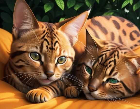 Cute Bengal Cats Sleeping in Sunlight, 3D Render