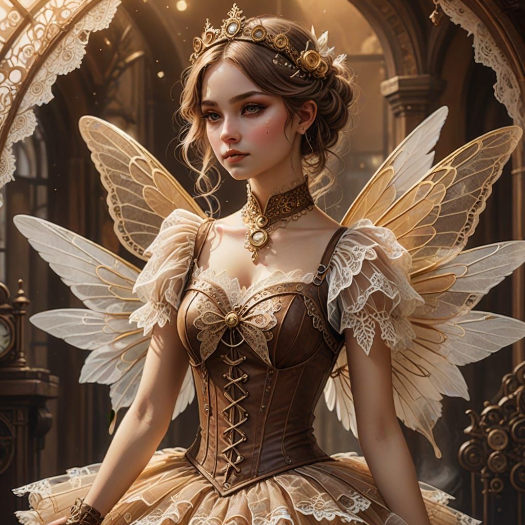 Steampunk Fairy Princess with Lace Tutu and Dove Wings