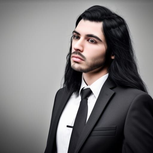 Hyperrealistic Portrait of a Man in Black Suit