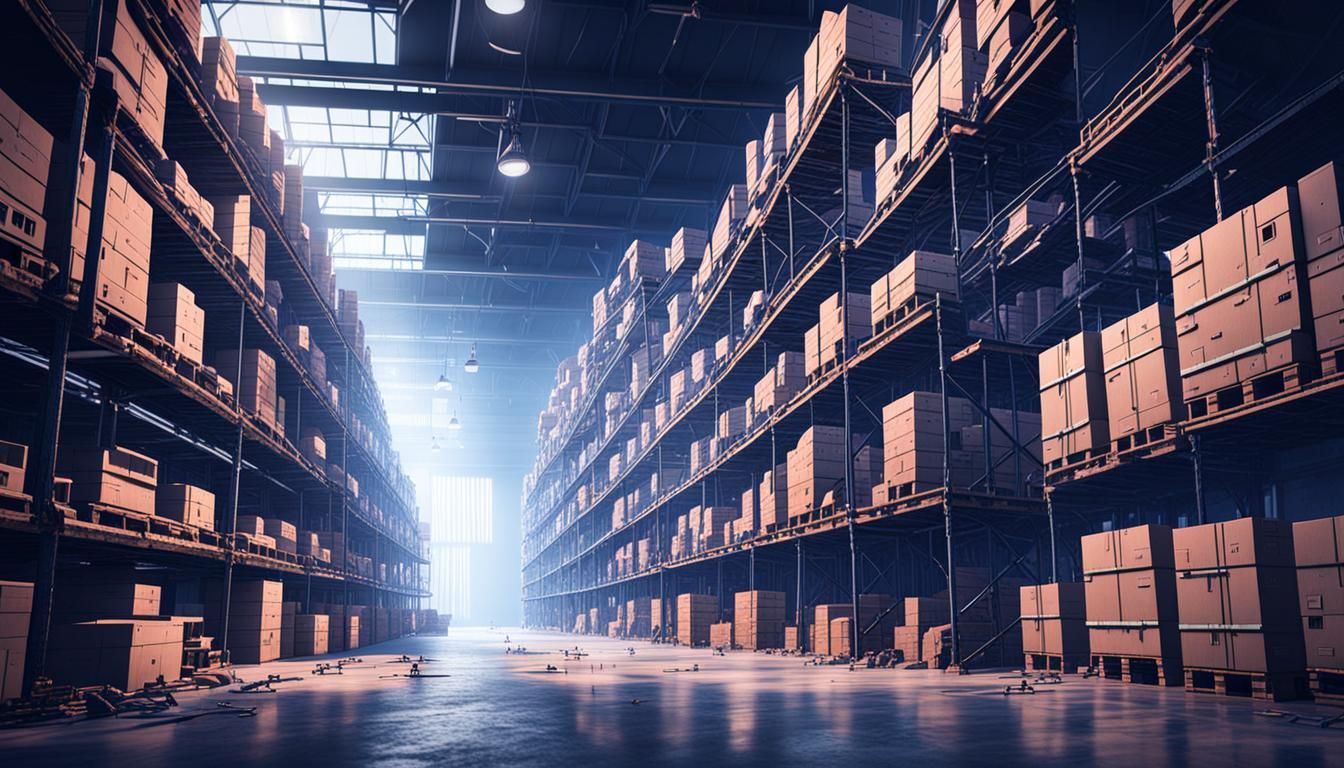 Dystopian Sci-Fi Warehouse with Electronic Medieval Elements