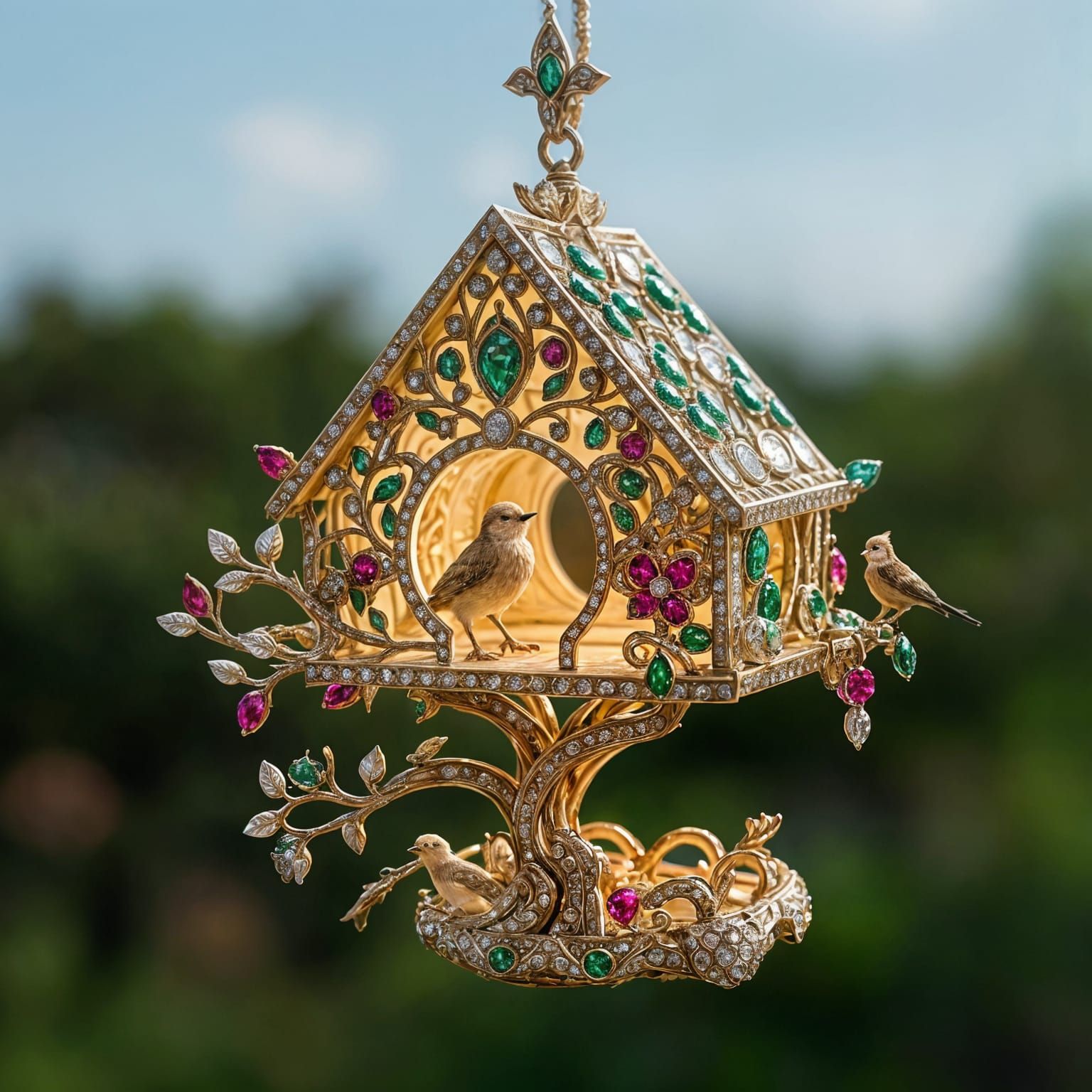 Luxurious Diamond Birdhouse in Detailed Forest Setting