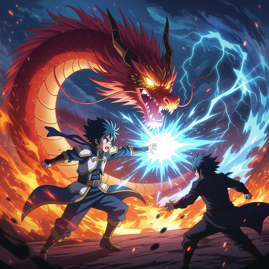 Anime Hero Battles Shadowy Foe With Spectral Dragon Power