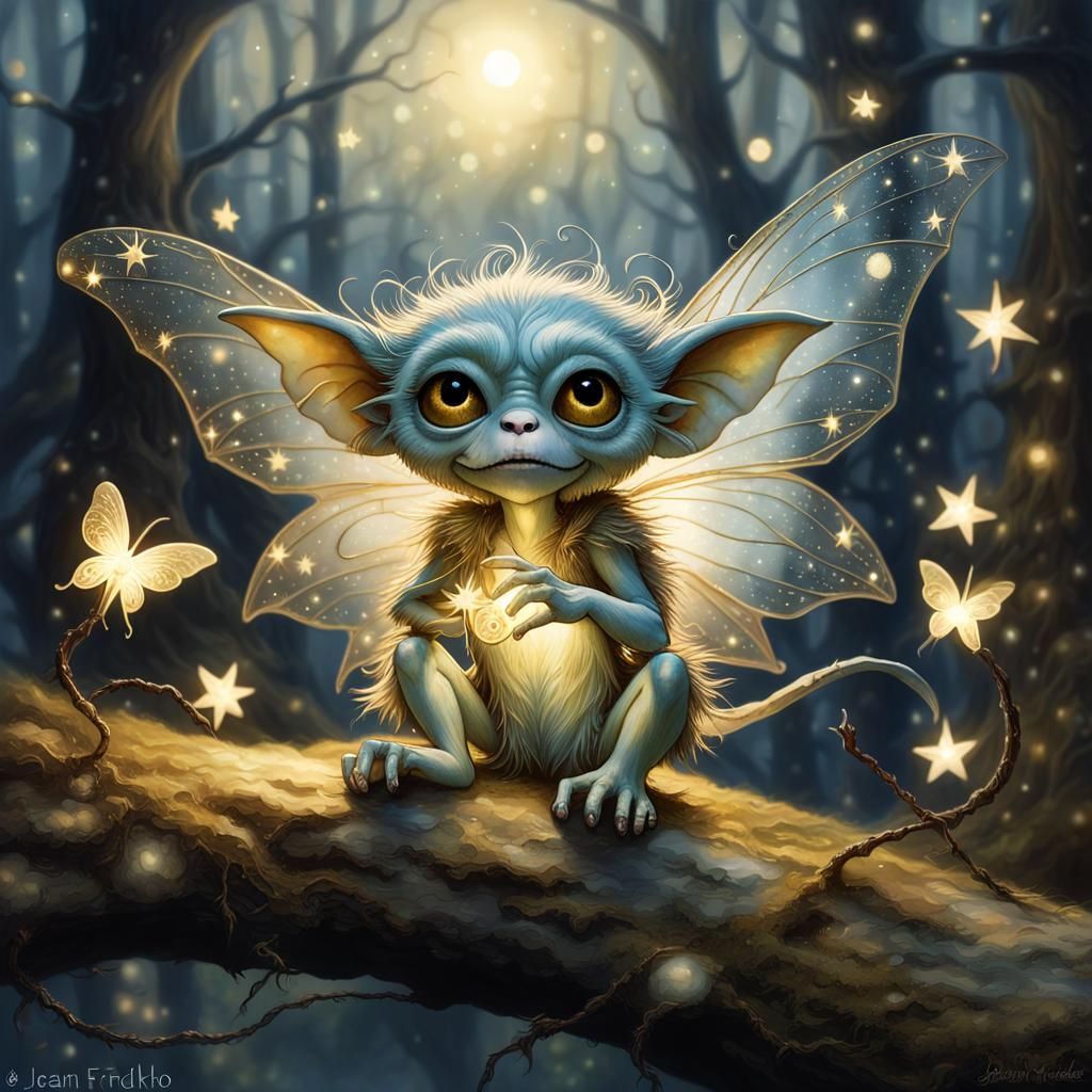 Magical Gremlin in Enchanted Forest, Fantasy Art
