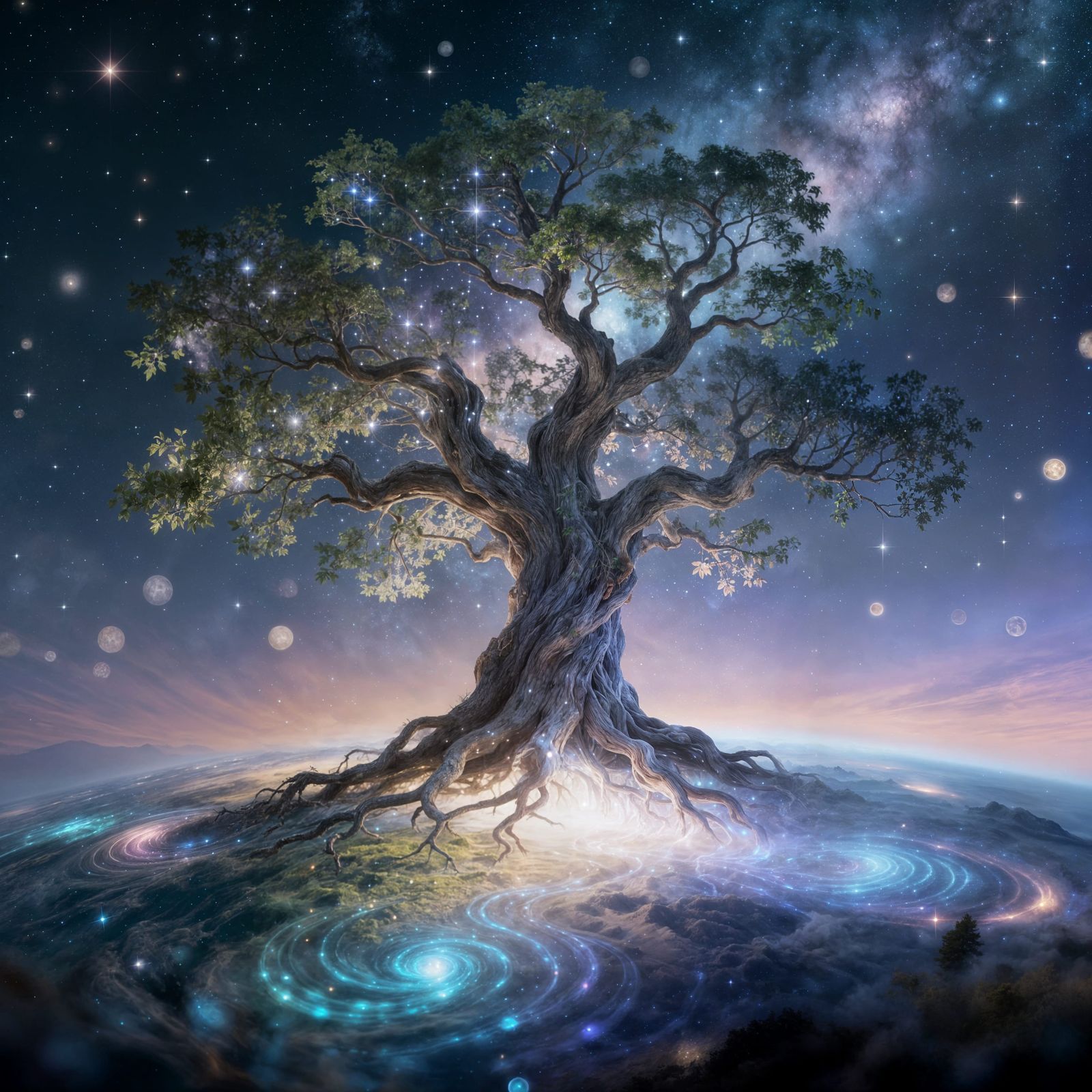 Ancient Cosmic Tree of Life in Luminous Style