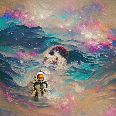 Astronaut Floating Tranquilly in a Deep Ocean