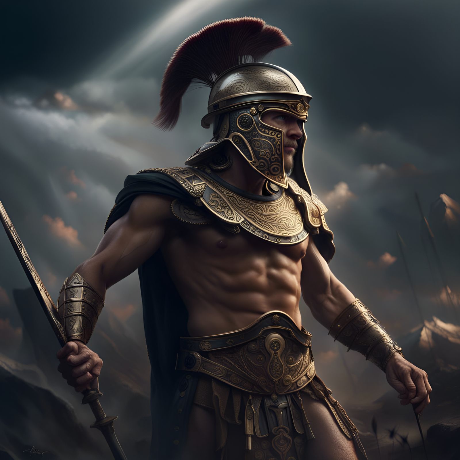Epic Ancient Greek Warrior Digital Matte Painting