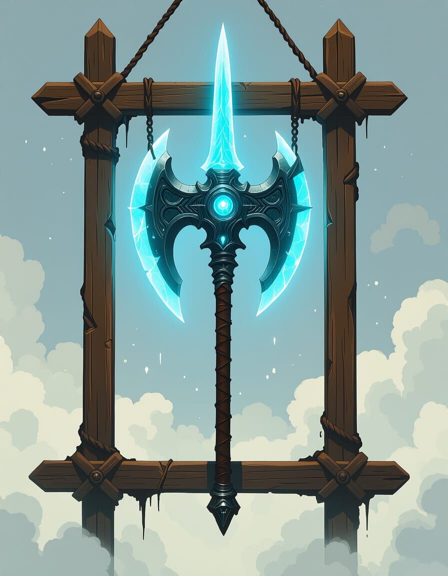 Magical Battle Axe with Glowing Blade