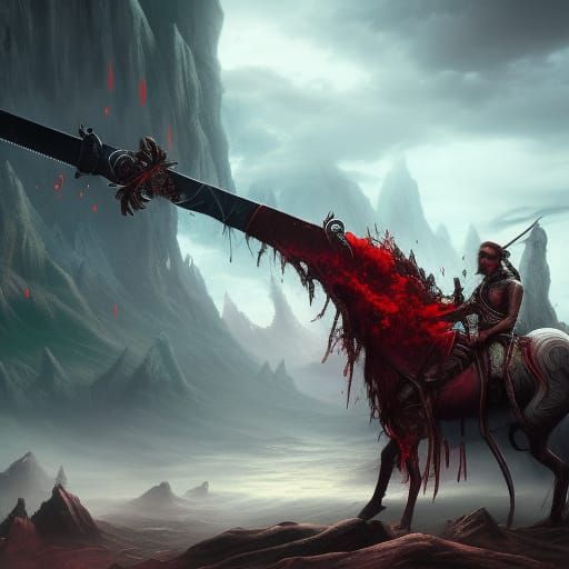 Samurai Warrior on Horseback with Sword in Matte Painting