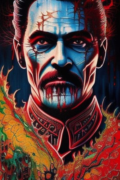 Dramatic Dracula Portrait in Acrylic Paint Pour Style