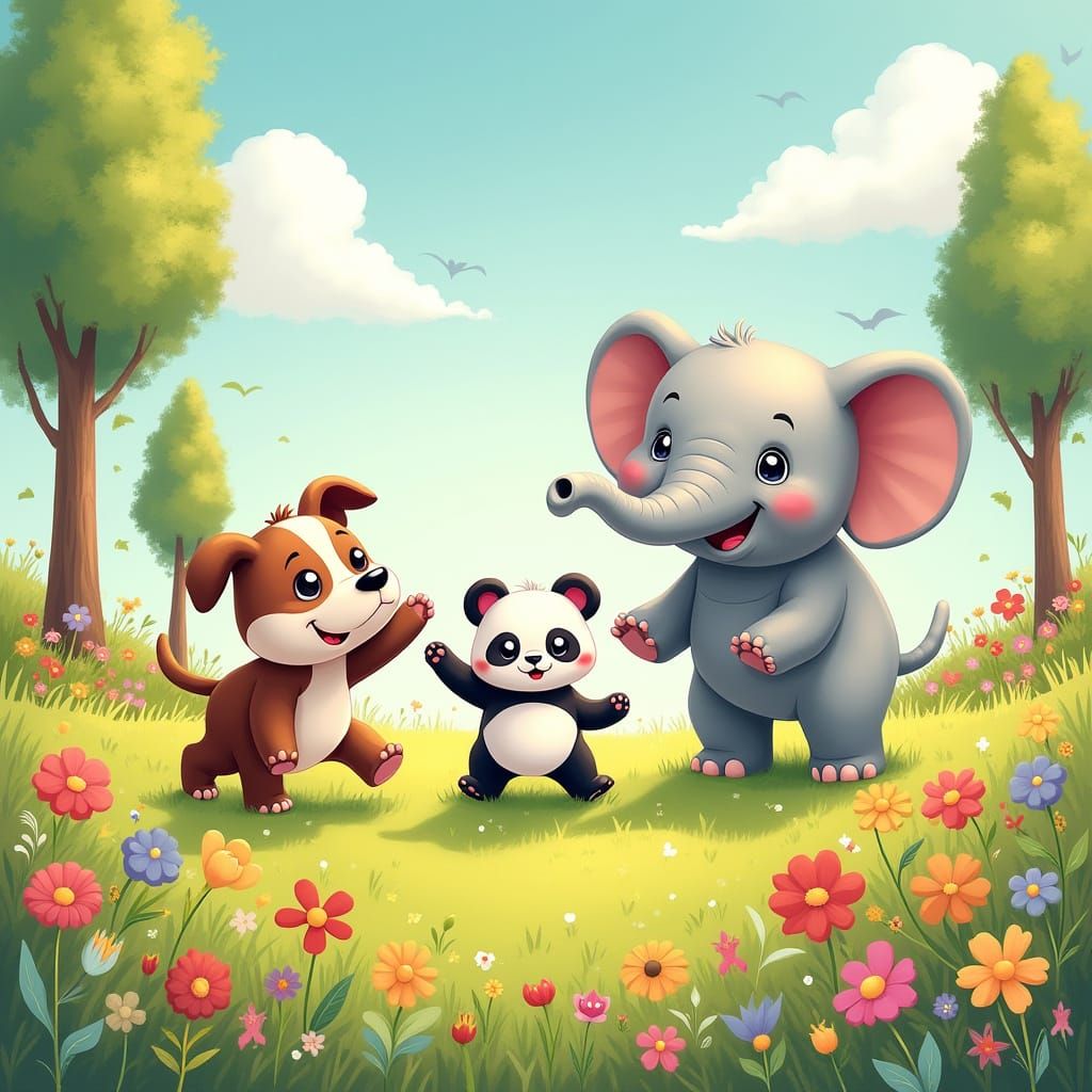 Whimsical Forest Friends in Colorful Storybook Style