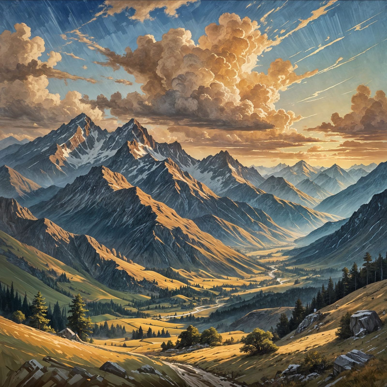 Mountain Range Landscape in Detailed Matte Painting Style
