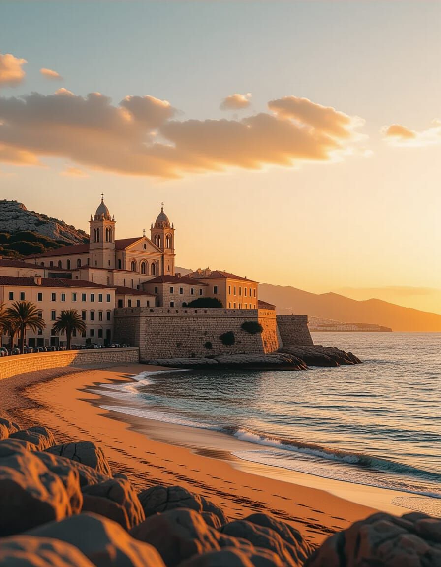 Ajaccio Church at Sunset: Coastal Photography