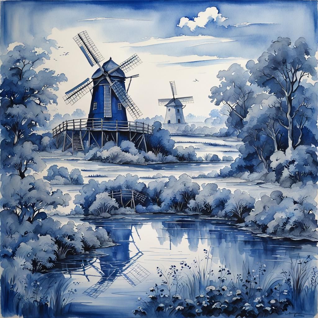 Blue Windmill: An Atmospheric Monochromatic Masterpiece
