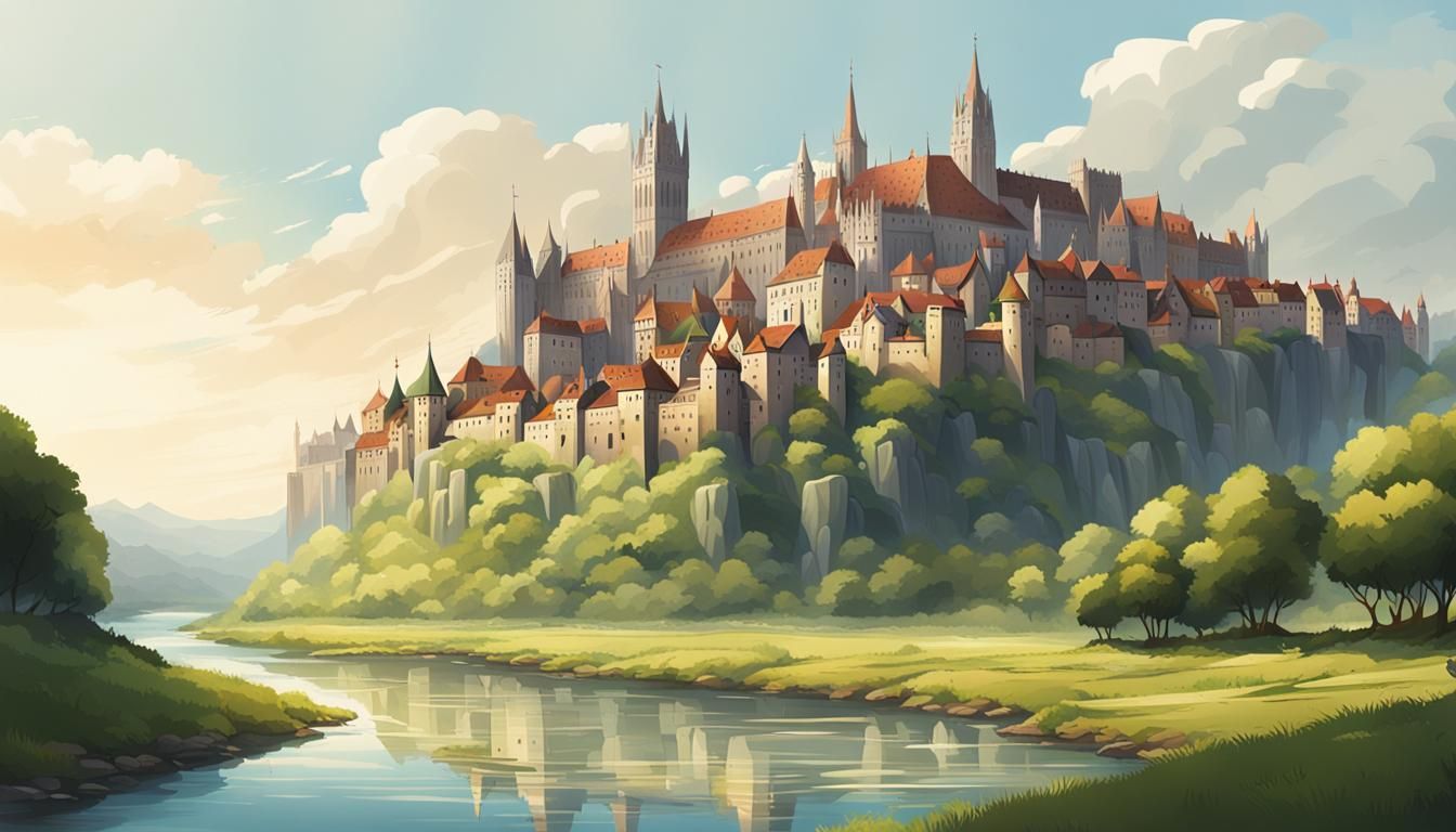 Medieval City With Gothic Palace on Cliff