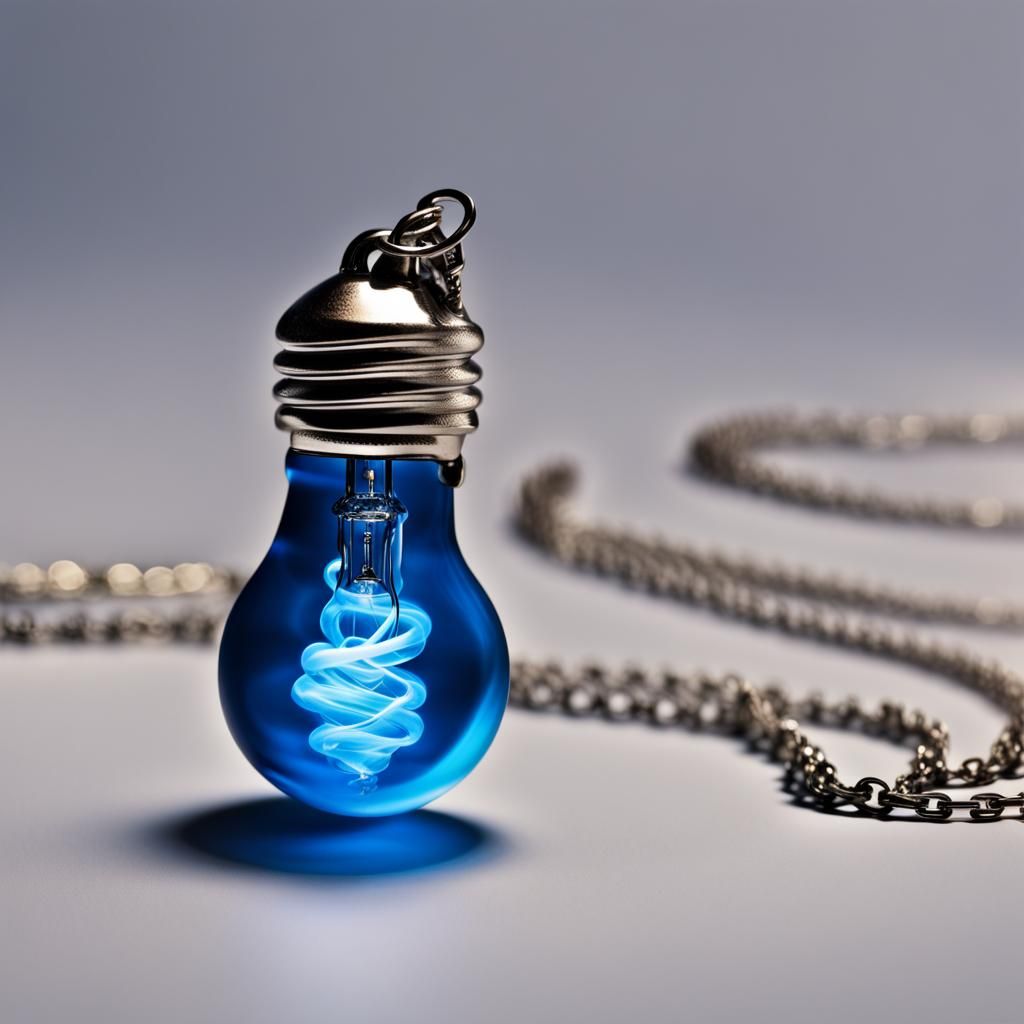 Miniature Blue Lightbulb Necklace in Splash Art Style