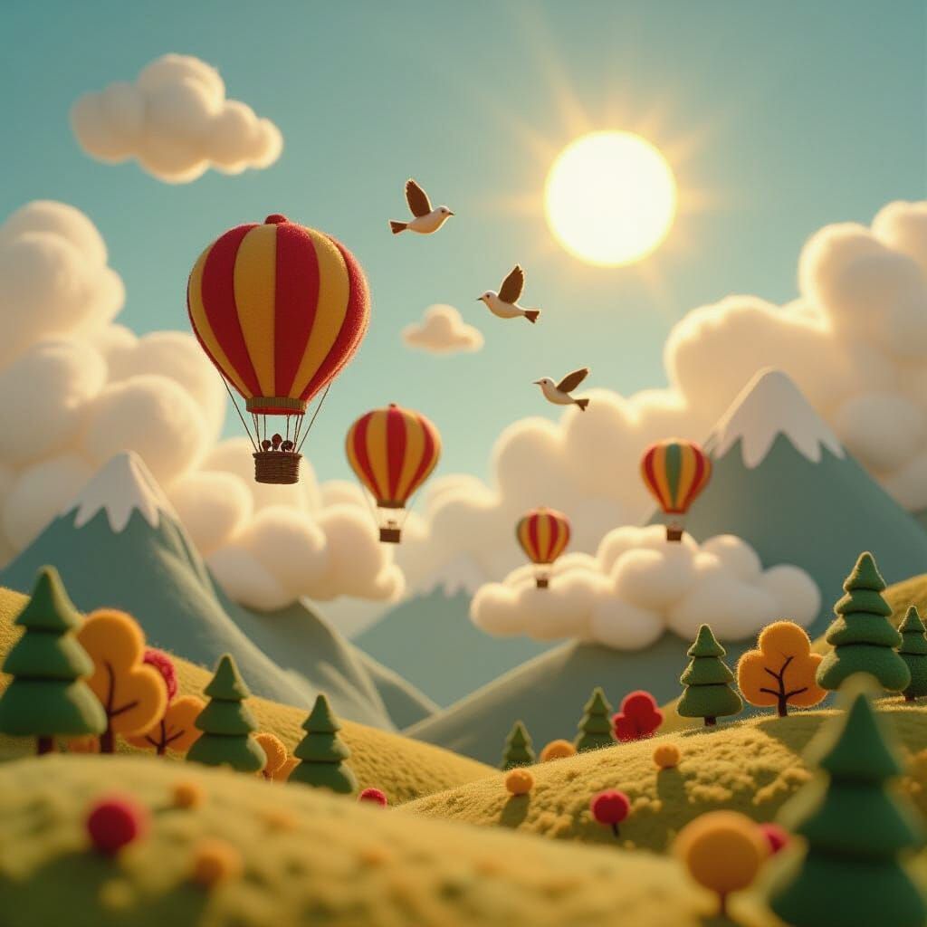 Felt Hot Air Balloons in Cinematic Landscape