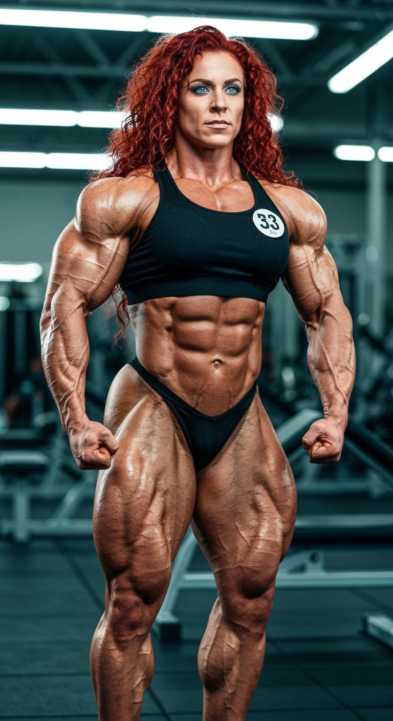 Female Bodybuilder with Massive Muscles and Red Hair