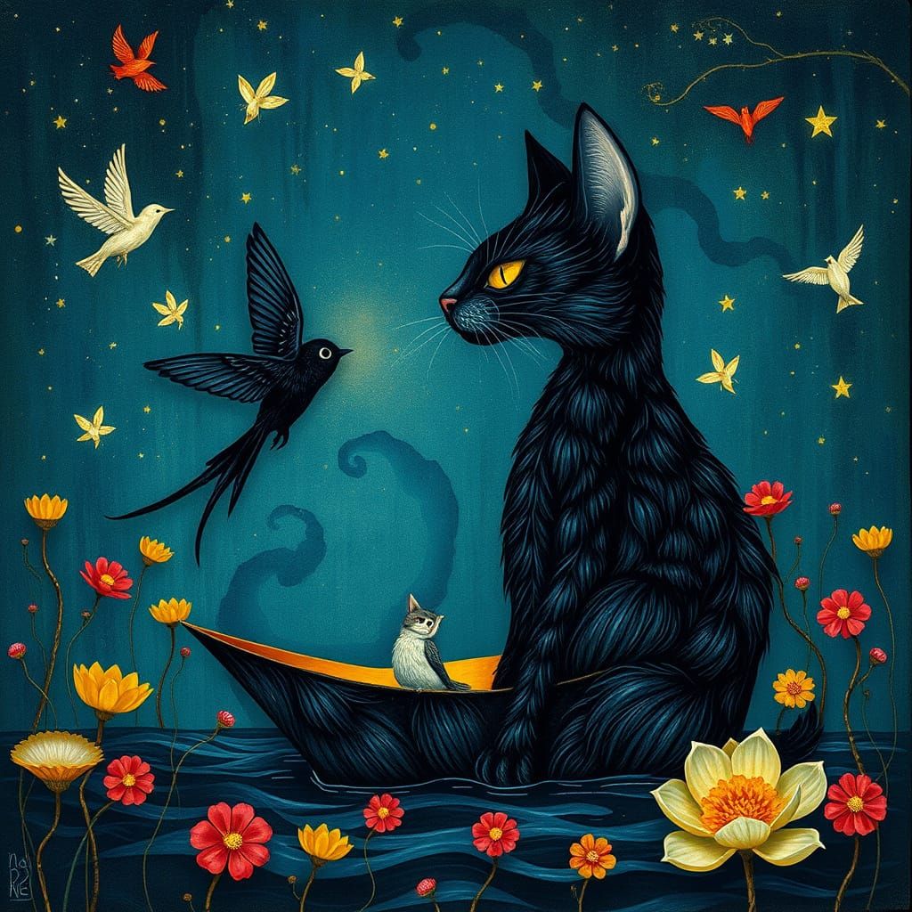 Dreamlike Surrealism in Pastel Colors: Woman-Cat in Whimsica...