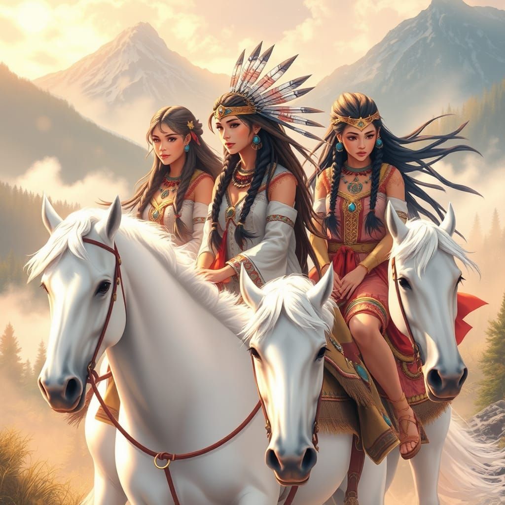 Native Sisters Ride Through Ethereal Dreamscape