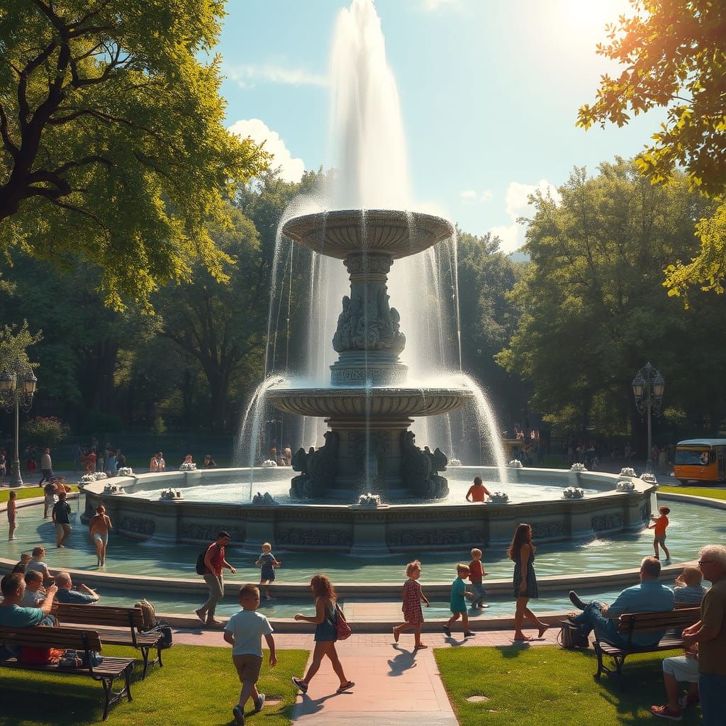 Vibrant Park Scene in Whimsical Art Style