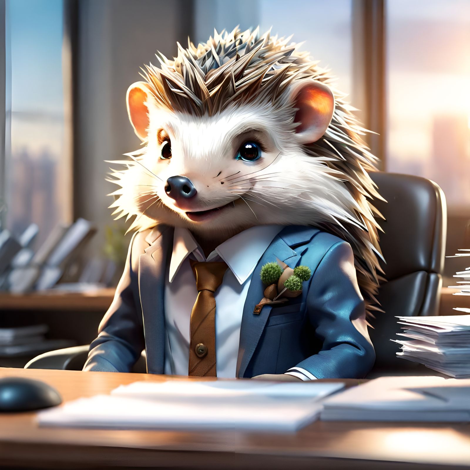 Hedgehog in Business Suit, Detailed Digital Portrait
