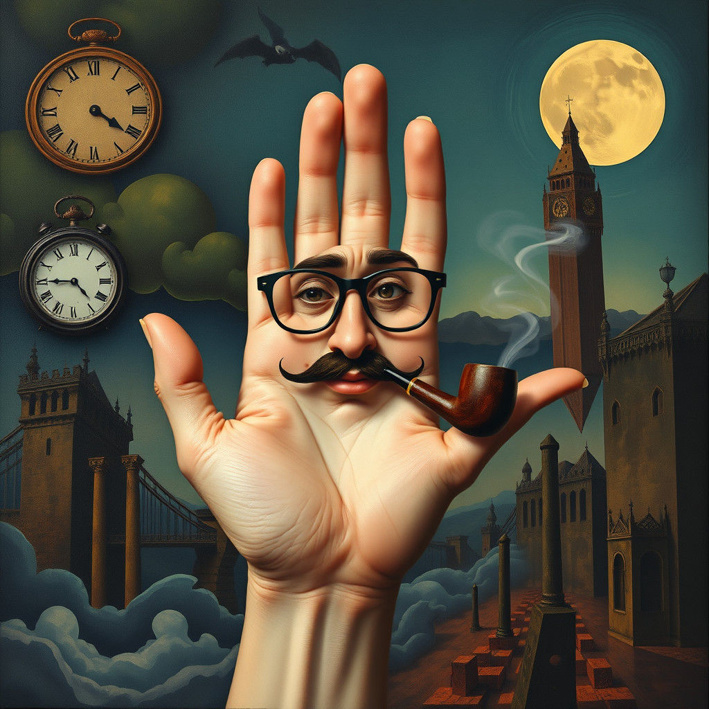 Surreal Hand-Face Smoking a Pipe, Dreamlike Art