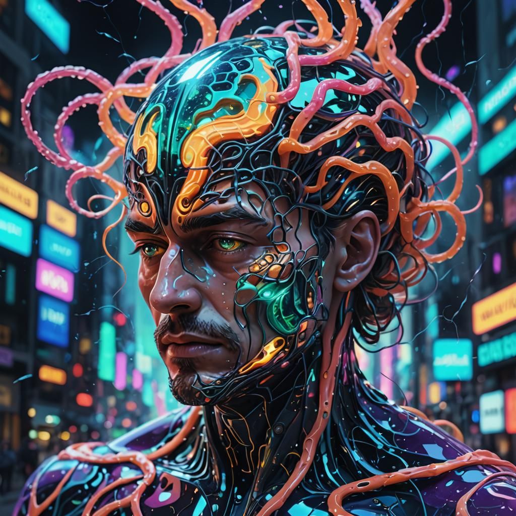 Fractured Brain in Iridescent Vortex: Surreal Digital Art