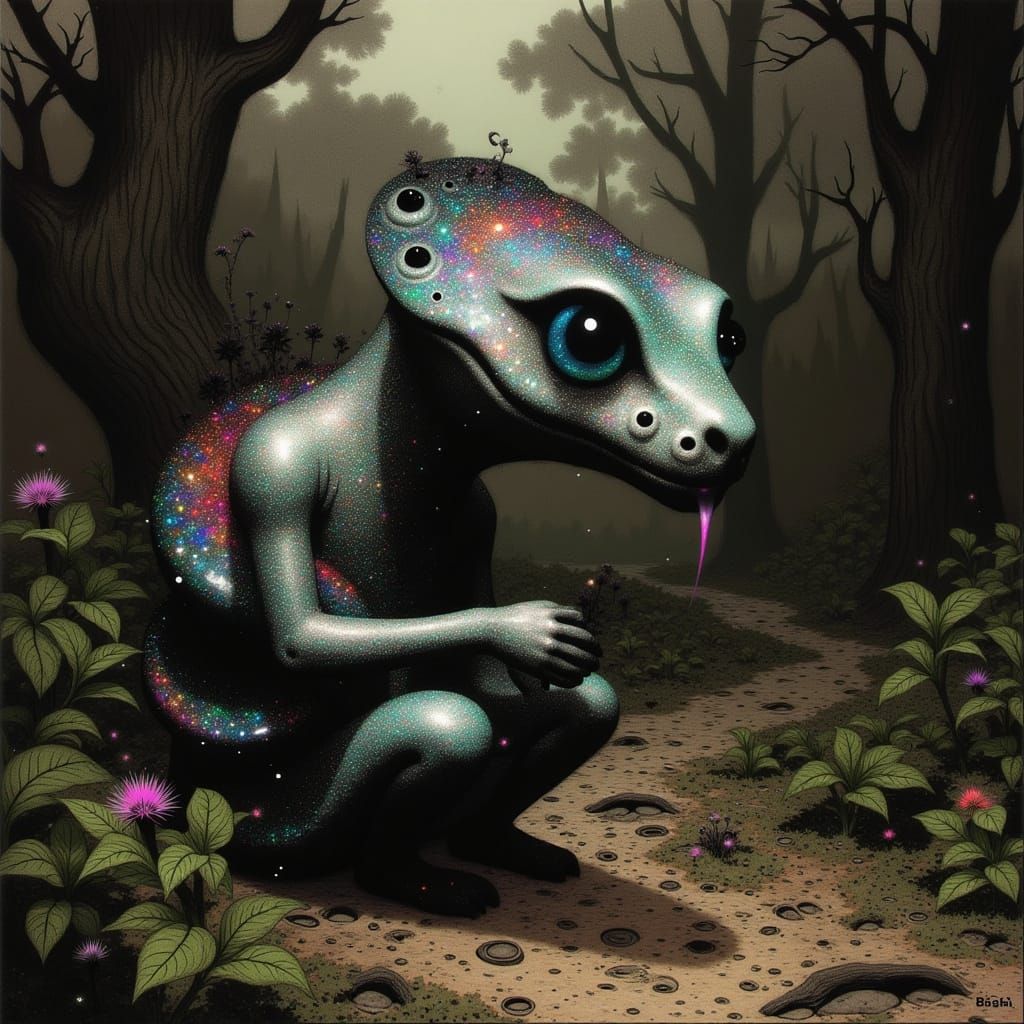 Biomechanical Feline Serpent Watches Us in Jungle Sanctuary