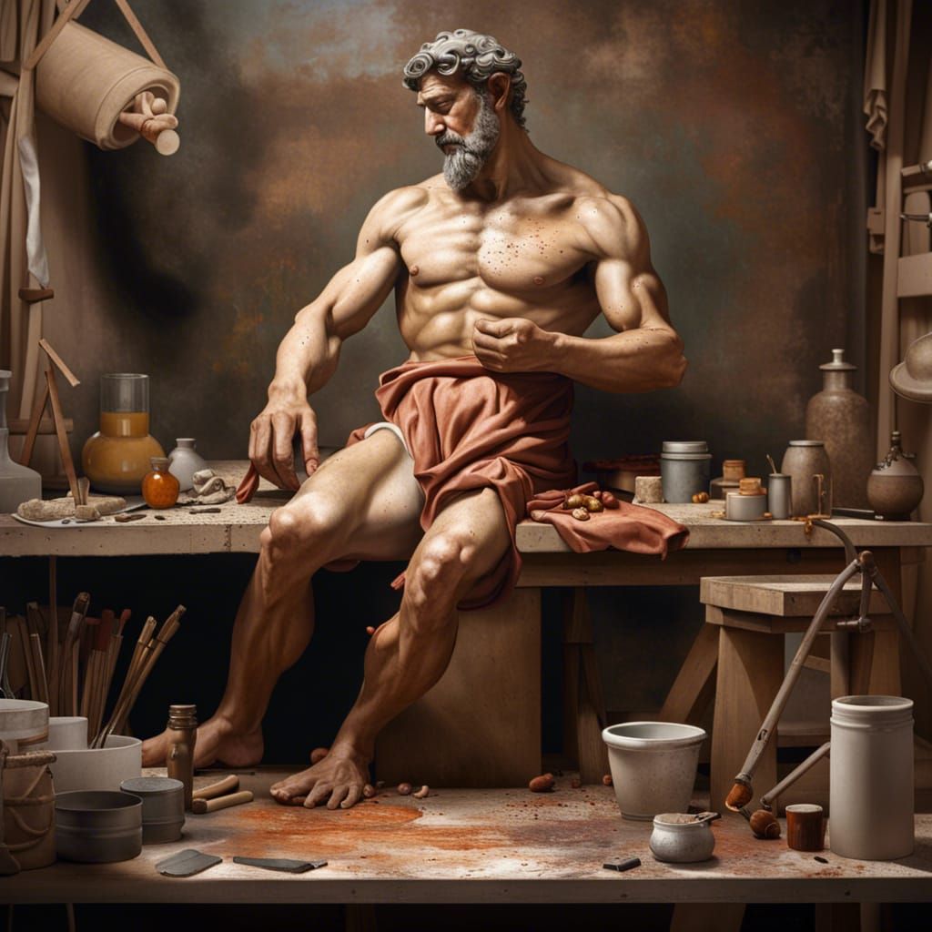 In the painting, we see Michelangelo Buonarroti creating his...