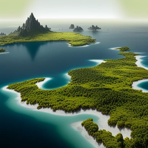 Detailed Fantasy Map with Islands in Dark Style