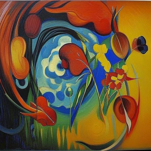 Abstract Expressionist Painting in Van Gogh Style