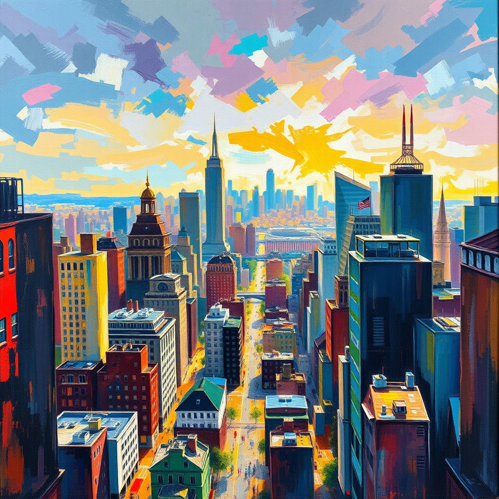 Sweeping Cityscape in Dynamic Perspective as Impressionist P...