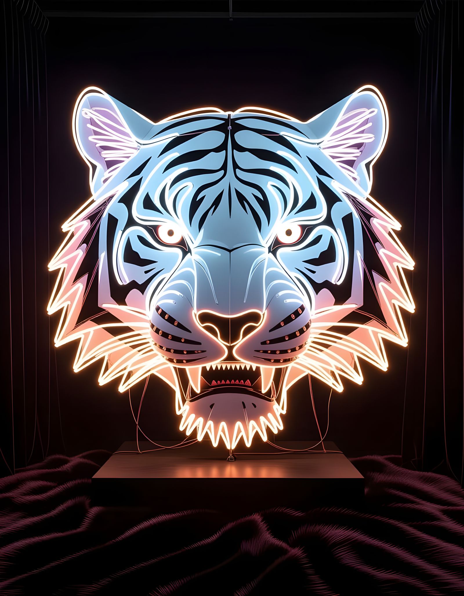 Neon Tiger Sculpture in Velvet Room