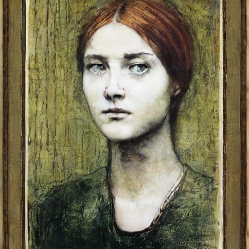 Girl in Bromoil Print Pastels, Art Nouveau Style