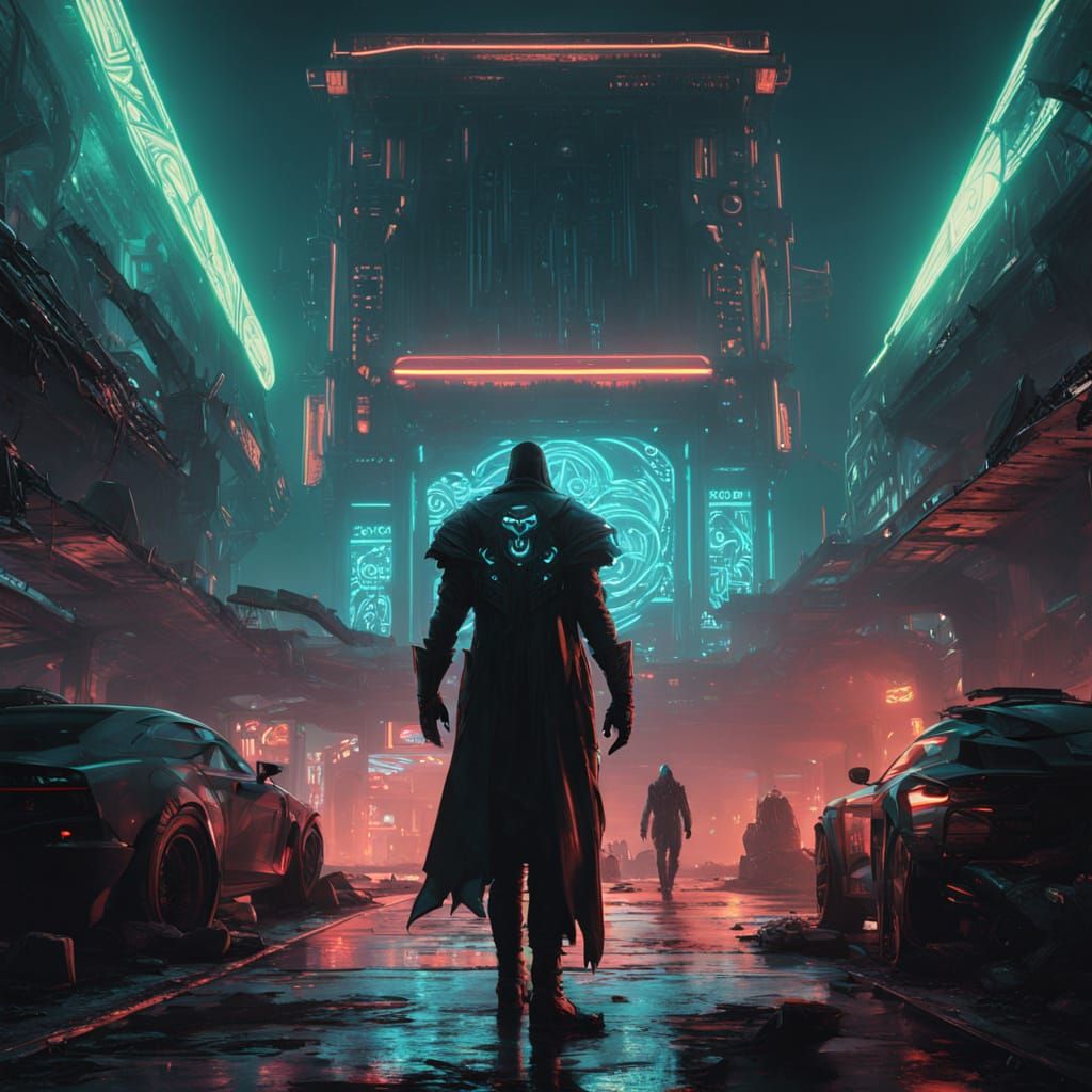 Cybernetic Necromancer Channels Energy in Alien Ruins