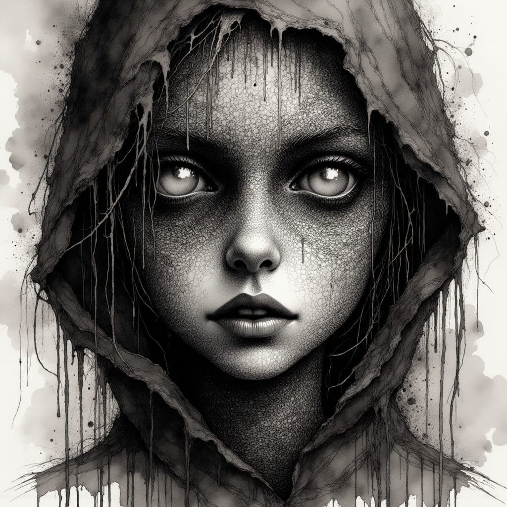 Dark Figure with Zentangle Patterns in 80s Anime Style