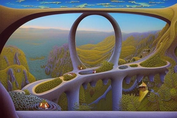 Surreal Mountain View Inspired by Escher