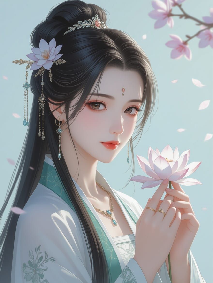 Elegant Hanfu Portrait in Realistic Style