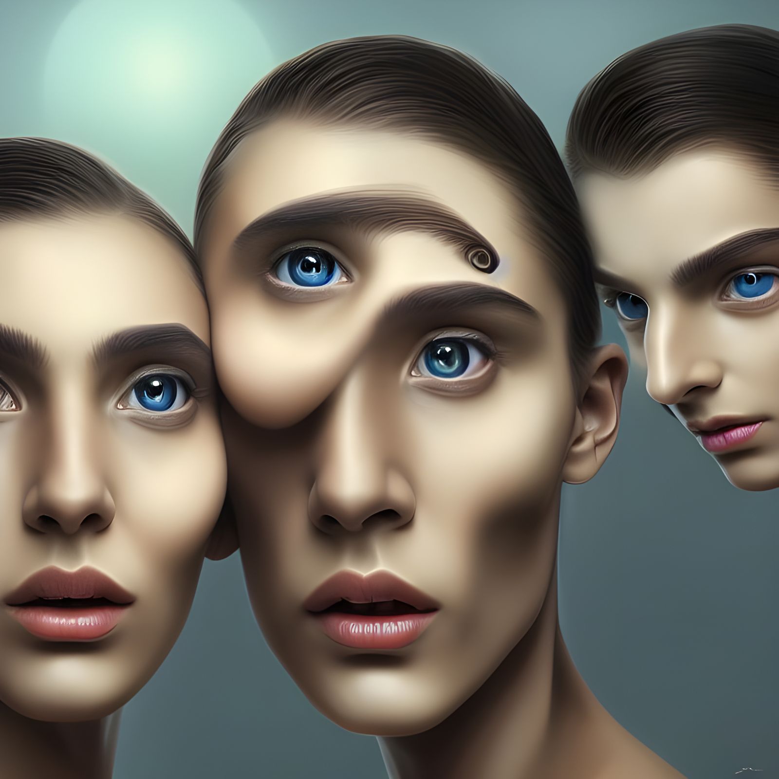 Elegant Triple Portrait in Art Deco Style