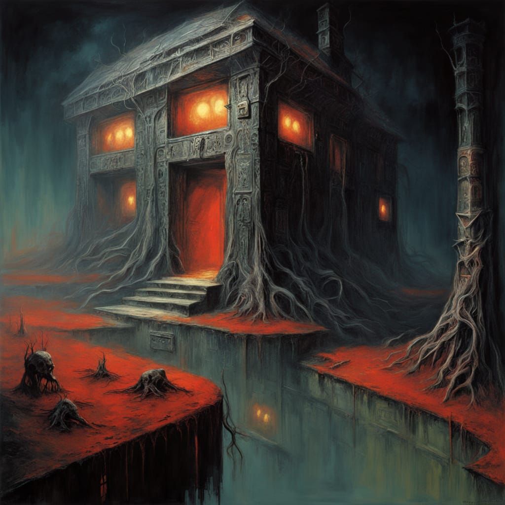 Evil House in Biomechanical Dark Fantasy Style