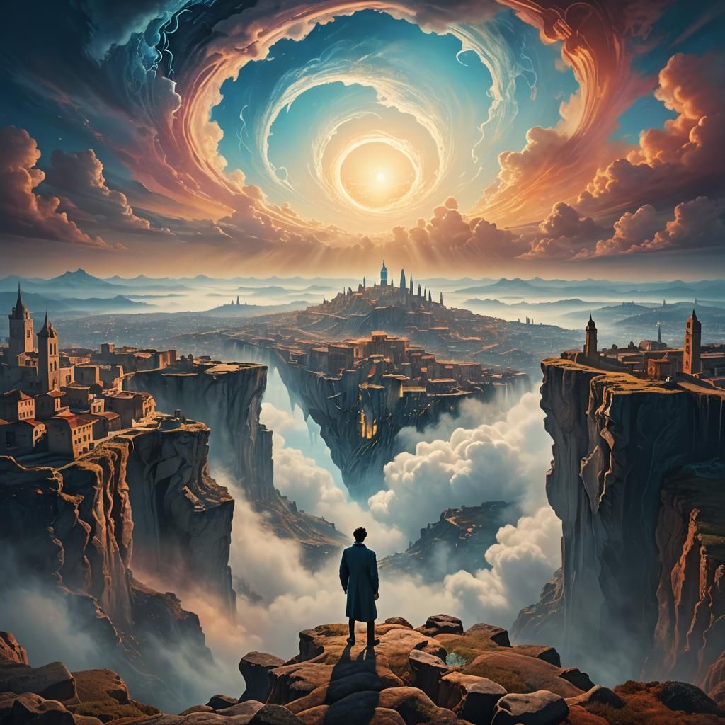 Surreal Portal Over Impossible City in Dreamlike Colors